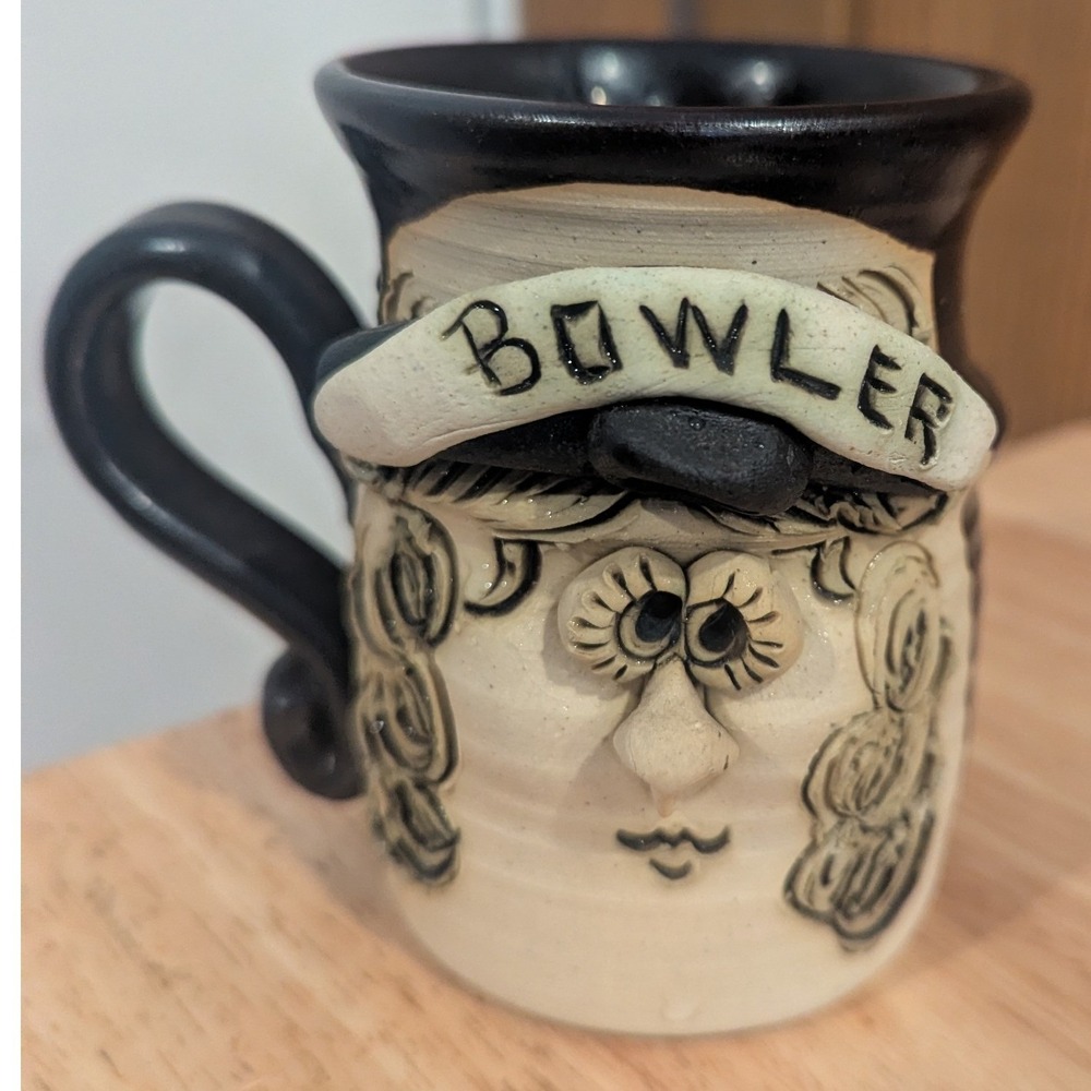 Bradford Pottery Bowler Face 3D Mug Whimsical Handcrafted Bowling Lover Signed